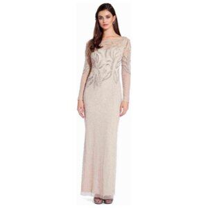 Adrianna Papell Long Sleeve Beaded Long Gown Starburst Bead Pattern